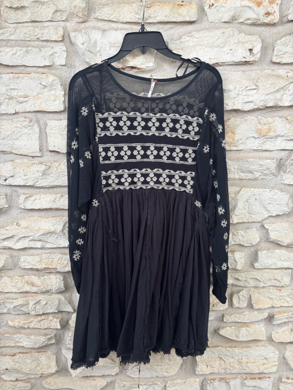 Free People Boho Embroidered Black Women's Dress